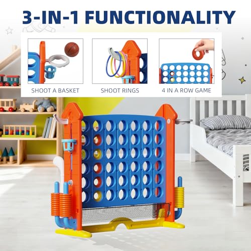 Giant Connect Game - Jumbo 4-to-Score Giant Set | 42 Jumbo Rings Row Board Game 4 Connect with Basketball Hoop, Perfect for Kids, Family and Party Floor Games