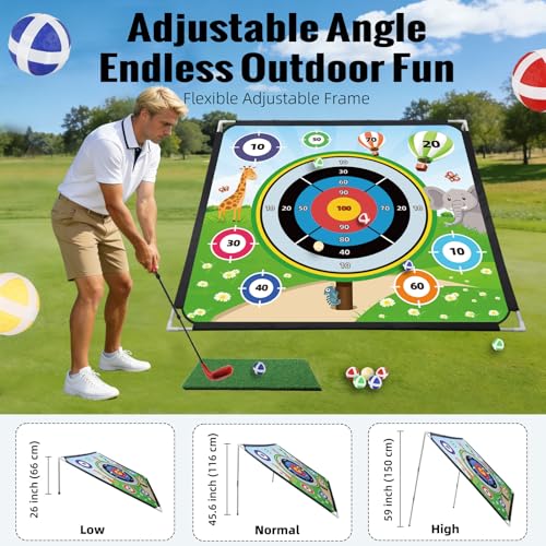 Roykaw Battle Golf Chipping Game with Turf Mat,Golf Clubs,Scoreboard,Golf Course/Cartoon Game Set for Fun Chipping Practice, 70.8 x 70.8 Inches,Reinforced Adjustable Stand, Easy to Carry & Storage - style: Cartoon