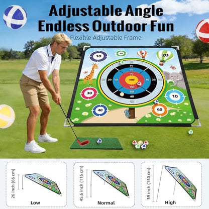 Roykaw Battle Golf Chipping Game with Turf Mat,Golf Clubs,Scoreboard,Golf Course/Cartoon Game Set for Fun Chipping Practice, 70.8 x 70.8 Inches,Reinforced Adjustable Stand, Easy to Carry & Storage - style: Cartoon