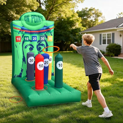 Inflatable Ring Toss Carnival Game with Built-in Blower, Portable Throwing Game for Backyard Party, School Carnival & Family Fun Event - style: On Point