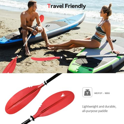 Karltion Kayak Paddle - Adjustable 2 Pieces Aluminum Alloy Shaft with Glass Fiber Blade for Surfing,Oar Fishing Easy Packable Travel - color: Red, size: 86"-1 paddle