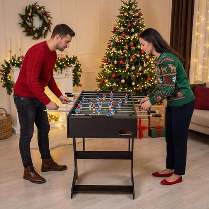 Goplus Folding Foosball Table, 48'' Full Competition Size Soccer Table for Adults Family Night, Game Room, Party - color: Black