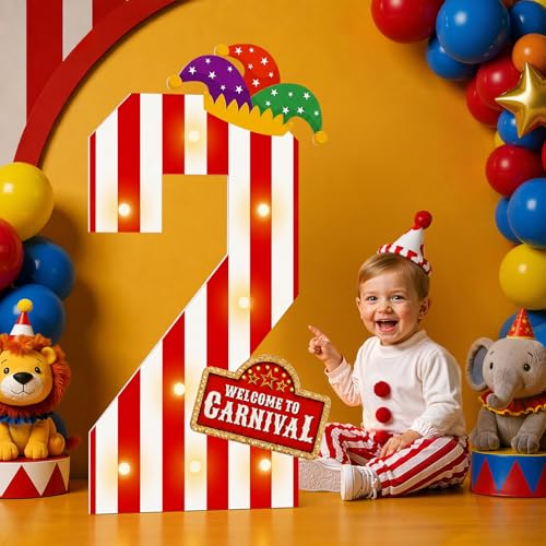 imprsv Carnival Decorations Circus Theme Party Decorations3ft Large Marquee Numbers for 2nd Birthday Party Decor (Number 2) - color: Number 2