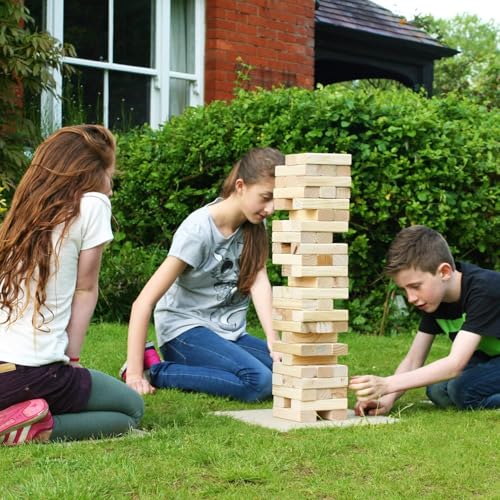 Garden Games Big Game Hunters Giant Tumble Towers, 58 Piece Wooden Block Game, 5 ft. Tall Stacking Backyard Indoor Outdoor Game for Kids Adults Family, Jumbo Splinter Resistant Blocks
