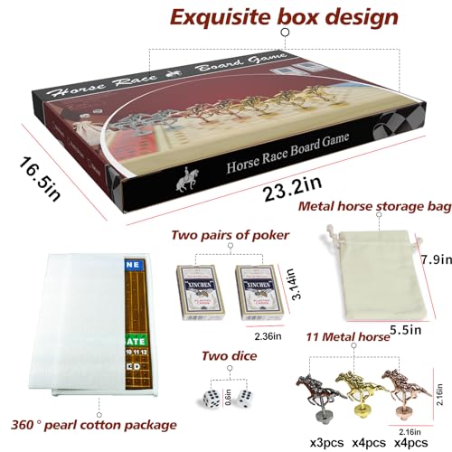Large 21 inch Finish LINE Horse Racing Board Game is Equipped with 11 Luxury Metalcraft Horses Adult Chessboard Including 2 Dice and 2 Boxes of Cards (Flaming Color) - color: Large -Burnt