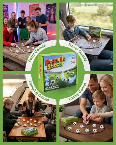Soccer Magnetic Game with String & 20 Football-Shaped Stones – Fun Puzzle Strategy Games for Family Game Night, Party, Travel & Camping – 2 Player Games for Kids & Adults, Great Gift