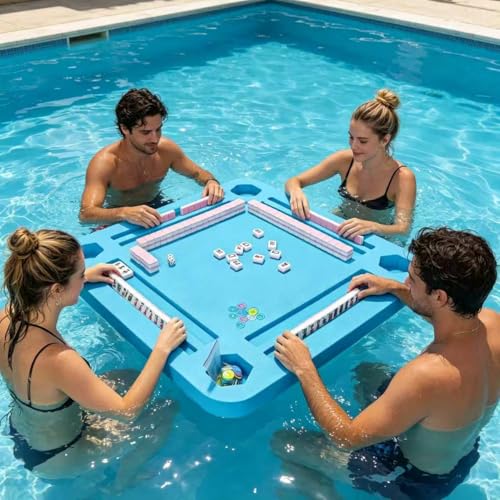 TheClouds Floating Mahjong Table for Pool, 31.5" x 31.5" Waterproof Mahjong Table, Floating Mahjong Board & Game Tray forHot Tub, Outdoor Party, Card Games, Poker & Scrabble,Blue - color: Blue