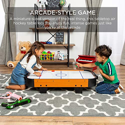 Best Choice Products Portable Tabletop Air Hockey Table for Game Room w/ 100V Motor, Electric Fan, 2 Strikers, 2 Pucks - color: Light Brown
