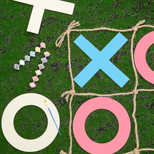 Giant 3ft Wooden Tic Tac Toe, Outdoor Garden Lawn Set with DIY Painting Colours & Brushes, for Spring Wedding, Bridal Shower, Hen Party, Birthday & Family Gatherings