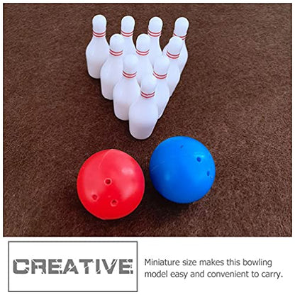 STOBOK Miniature Bowling Set for Dollhouse Accessories with 2 Red Balls 2 Blue Balls and 20 Pins Mini Desktop Bowling Model Toy for Kids and Home Decoration