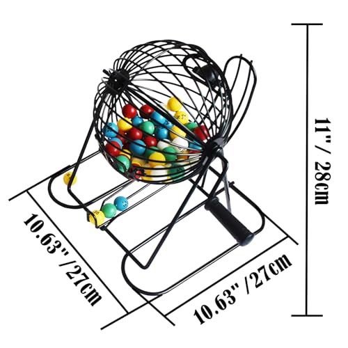 Yuanhe Jumbo Bingo Game Set - 11" Metal Round Cage, 75 Colored Balls, 100 Bingo Cards, 500 Mixed Chips and Master Board for Large Groups, Parties - style: Jumbo Set