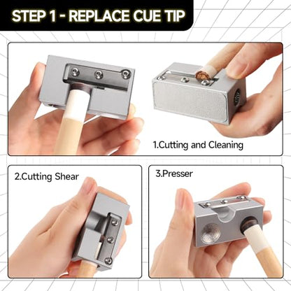 GSE Games & Sports Expert Billiard Pool Cue Tip Tool, Stick Scuffer/Shaper/Aerator/Joint Protector Tool, Billiard Accessories - style: Silver 8-in-1 Tool