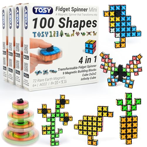 TOSY Magnet Fidget Spinner Mini - 8 Blocks, 3in1 Toy: Transformable Fidget Spinner, Infinity Cube, 2x2 Puzzle Cube, Easter Basket Stuffers Gift for Kids/Adult, STEM Sensory Stress Relief Toy, 4-Pack - color: Mini B (Set of 4)