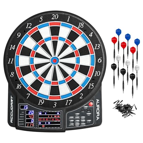 Accudart Aurora 15.5” Tournament‑Size Electronic Dartboard – 41 Games, 323 Variations, 10 LED Displays for 16 Players, Virtual Opponent, Wide Catch Ring – Includes AC Adapter & Darts