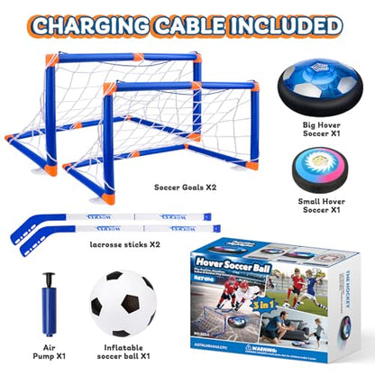 Nazano 3-in-1 Hover Soccer Ball, Kids Toddler Hockey Set with LED Lights,Indoor Outdoor Toys for Kids, Soccer Gift for Boys 6-8 8-12, Birthday,Kids, Boys Girls Age 6, 7, 8, 9, 10, 11, 12 - size: 3-IN-1 HOCKEY SOCCER BALL SET
