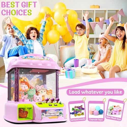 Large Claw Machine for Kids, Musical Electronic Arcade Game Console with Adjustable Sound, Christmas and Birthday Gift for Kids, Includes 30 Toys & 24 Game Coins & 20 Surprise Eggs - color: Lotus Root Pink