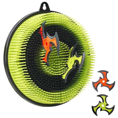Axe Throwing Game Set for Adults and Kids: Bristle Axe Target Board Game with 4 Throwing Stars, No Drill Mounting, Compact & Portable Design for Indoor Outdoor Use （12in）