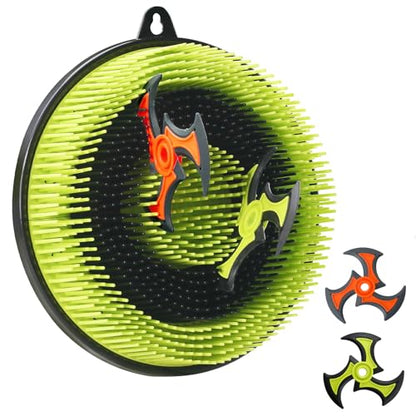 Axe Throwing Game Set for Adults and Kids: Bristle Axe Target Board Game with 4 Throwing Stars, No Drill Mounting, Compact & Portable Design for Indoor Outdoor Use （12in）