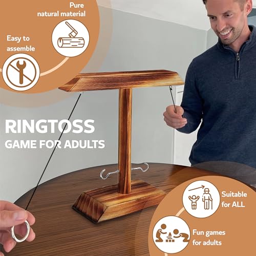 Ring Toss Game for Adults, Hook and Ring Game, Swinging String Hook & Ring Tabletop Battle Game, Outdoor & Indoor Game, Patio Décor Party Bar Game, Wooden Ring & Hook Game, Fun Games for Adults - style: Small Ringtoss Game