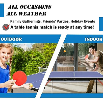 Table Tennis Table Mid-Size, Foldable Ping Pong Table Top Full Size with 2 Paddles, 2 Balls, 1 Net & 4 Wheels, Folding Table Tennis for Indoor & Outdoor, Quick Assembly to Support Multiplayer - size: 4.5ft