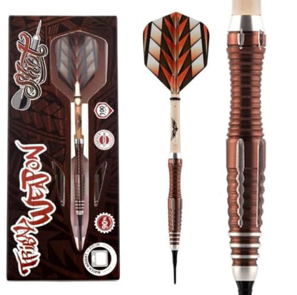 Shot Darts Soft Tip, Tribal Weapon 1 Series19g, 90% Tungsten Barrels, Front Weighted with Precision Grips, Professional Dart Set and Flights Made in New Zealand, Plastic Tip Bar Darts