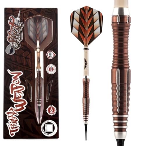Shot Darts Soft Tip, Tribal Weapon 1 Series19g, 90% Tungsten Barrels, Front Weighted with Precision Grips, Professional Dart Set and Flights Made in New Zealand, Plastic Tip Bar Darts