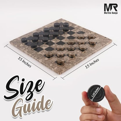Marble Checkers Board Game 15 Inches Oceanic and Black Handmade 2-Player Tournament Checker Set, Board Game Set – Elegant for Home Decor