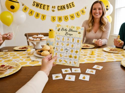 Baby Shower Bingo - 24 Player Bee Themed Game for Adults and Gender Reveal Parties - color: Bee
