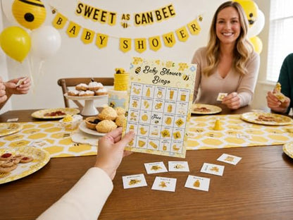 Baby Shower Bingo - 24 Player Bee Themed Game for Adults and Gender Reveal Parties - color: Bee