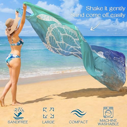 BYDOLL Beach Blanket Waterproof Sandproof Large Sand Free,78''X81''/10'X9' Oversized Sandless Lightweight Blanket Picnic Mat for Beach Travel Camping Hiking with Stakes - color: Sea Turtle, size: 78"X81"