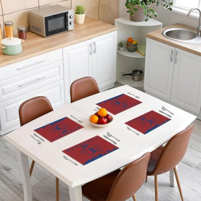 Erosebridal Baseball Placemats Set 4 Piece Softball Place Mat Sports Games Placement Mats Athlete City Silhouette Table Mats for Dining Table Setting, Navy Blue and Red - color: Navy Blue and Red