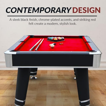 Hathaway Jupiter 7 Ft Heavy Duty Pool Table – Includes Cue Sticks, Billiard Balls, Brush – Modern Look for Family Billiards Games Room – Red Felt with Black Finish