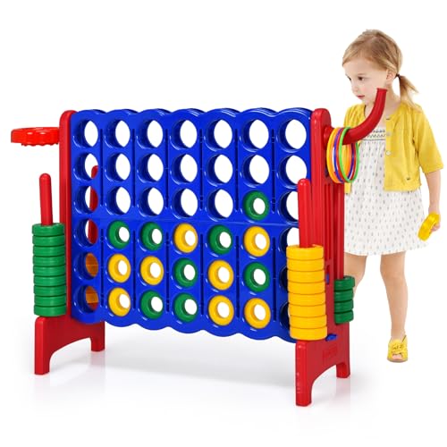 AKUSTIK Giant Connect Game Outdoor, 4 in a Row Jumbo 4 to Score for Kids Adults Family Party Yard Lawn, Large Connect Game with Quick Release Slider 42 Jumbo Rings (Red) - color: Red