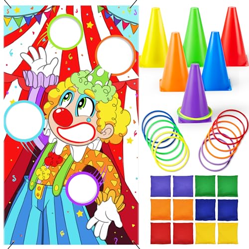 JOYIN 31PCS 3 in 1 Games, Easter Ring Toss Yard Set, Bean Bags, Cones - Outdoor Toys for Toddlers & Kids, Children's Indoor Play, Family Fun, Kids Party Cornhole Set, Lawn Games