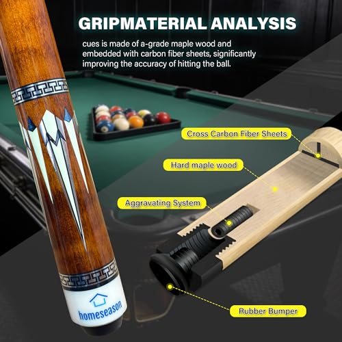 HomeSeason Pool Cue Stick 58inch 18oz-21oz 12.5mm Tip Professional Billiard Canadian Maple Wood 2-Piece Combination Cues Sticks - color: 20oz