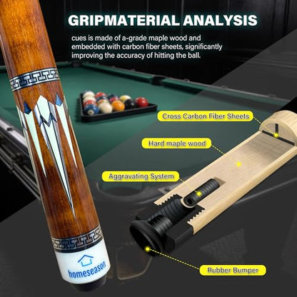 HomeSeason Pool Cue Stick 58inch 18oz-21oz 12.5mm Tip Professional Billiard Canadian Maple Wood 2-Piece Combination Cues Sticks - color: 20oz