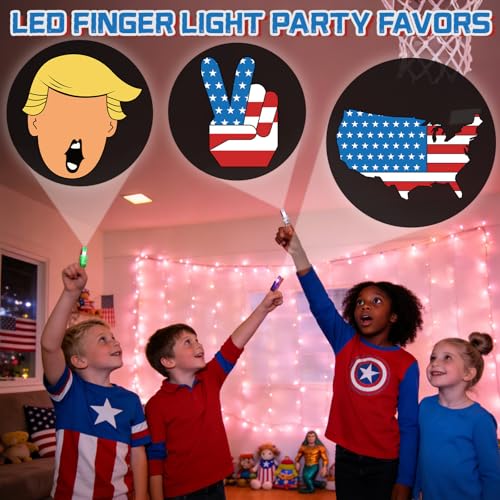 36 Pack Patriotic Party Favors, Glow Finger Lights for Kids Birthday Goodie Bag Stuffers, Classroom Rewards, Party Prizes & Glow Party Supplies - style: Patriotic