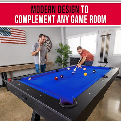 GoSports 7 ft Pool Tables with Wood Finish - Choose Your Style - Modern Billiards Table with 2 Cue Sticks, Balls, Rack, Felt Brush and Chalk - style: Blue, Black Wood Finish