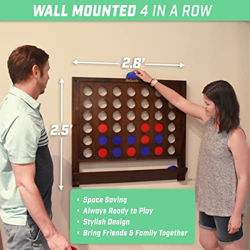 GoSports Wall Mounted Giant 4 in a Row Game - Jumbo 4 Connect Family Fun with Coins - color: Brown