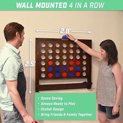 GoSports Wall Mounted Giant 4 in a Row Game - Jumbo 4 Connect Family Fun with Coins - color: Brown