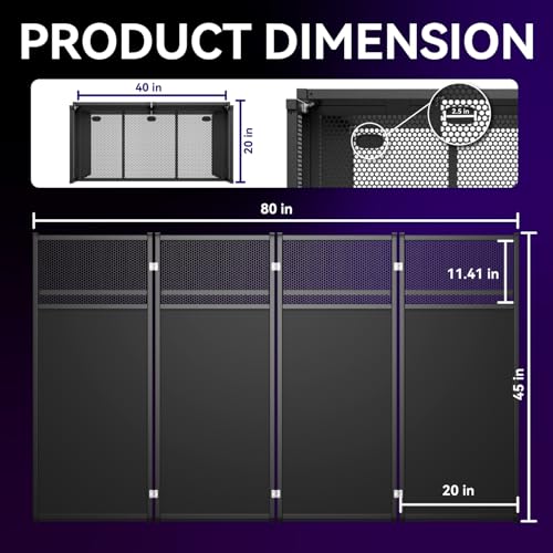 Portable DJ Booth Table,Foldable DJ Table Stand with White & Black Scrim,Adjustable DJ Facade Booth Station Metal Frame with Cable Hole for Private Events, Clubs, Bars (40x20 Double Deck) - size: 40x20 Double Deck