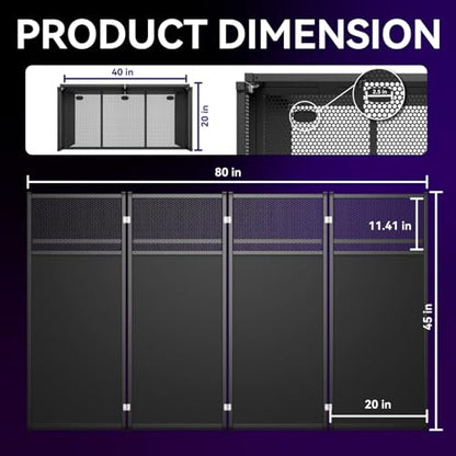 Portable DJ Booth Table,Foldable DJ Table Stand with White & Black Scrim,Adjustable DJ Facade Booth Station Metal Frame with Cable Hole for Private Events, Clubs, Bars (40x20 Double Deck) - size: 40x20 Double Deck