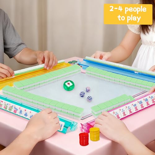 Jolitac American Mahjong Tile Set with 166 Tiles, 1.2-Inch Tiles & Accessories, Mahjong Gift Set with 3 Blue Dice and Mahjong Tile Bag, Portable Travel Game for Adults, Family Night, Gift (No Rack) - color: Green