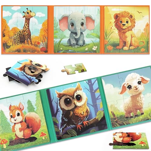 Magnetic Puzzles for Toddlers 3-5 2PK-72PCS-6 Animal Themes Magnetic Puzzles for Kids 4-6 Travel Puzzle for Airplane/Car/Road Trip/Gift Toys for 3 4 5 6 Year Old Girls and Boys - color: 2pk Animals
