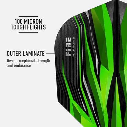 Harrows Fire Dart Flights | 5 x Sets Darts Flights (15 Flights Total) I 100 Micron Dart Flights I Premium Extra Strong Made in UK I Professional Darts Accessories I Green Dart Flights - color: Green
