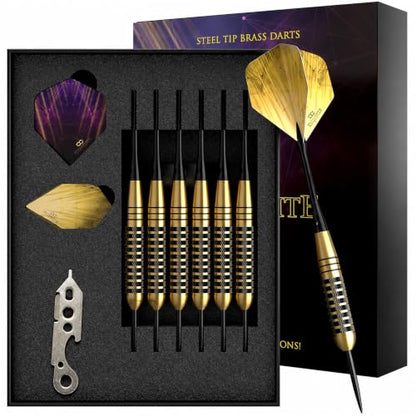 CC-Exquisite Premium Steel Tip Darts Set - Professional Darts, Brass Barrels, Metal Tip Darts, Extra Flights, (12) Aluminum Shafts 35/48, O-Rings, Dart Tool, Dart Sharpener, Darts Case