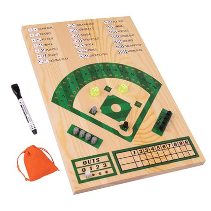 Baseball Board Game,Baseball Dice Board Game,Solid Wood 15mm Thick,12 Pieces and Dice,Markers,Manual Included,Portable,Perfect for Home Party,Family Night,Road Trip