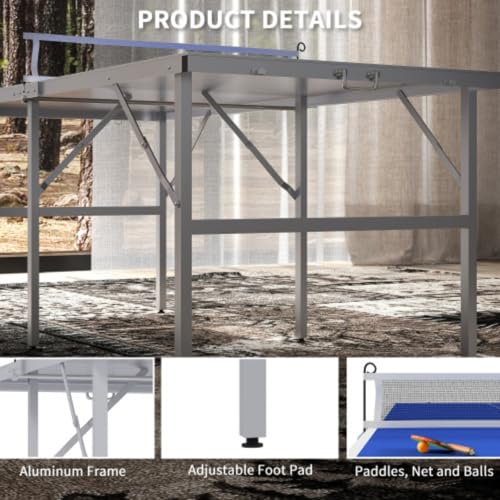 Mini Table Tennis Set, Foldable Table Tennis Table, Children's Table Tennis Table, Suitable for Indoor and Outdoor Use, with Net, 2 Rackets, 3 Balls, Adjustable Feet, Easy to Assemble, Blue