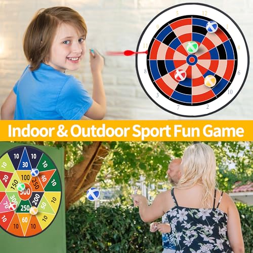 29" Large Dart Board for Kids,with 24 Sticky Balls+12 Sticky Darts,Indoor/Sport Outdoor Fun Party Play Game Toys,Birthday for 3 4 5 6 7 8 9 10 11 12 Year Old Boys Christmas Girls - style: 29in-2in1-2in1-100+500 Scores Target With 24 balls 12 darts