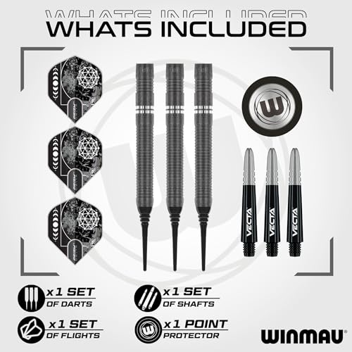 Winmau Darts Callisto Series 90% Professional Tungsten Soft Tip Darts Set with Dart Flights and Dart Shafts (Stems) - Available in 18g Weight and Three Styles - size: 18G, style: Callisto 1
